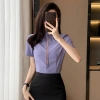Spring/Summer New 2023 Professional women's Wear Korean-style commuter fashion OL Slim Solid color White-collar Office shirt Specification image